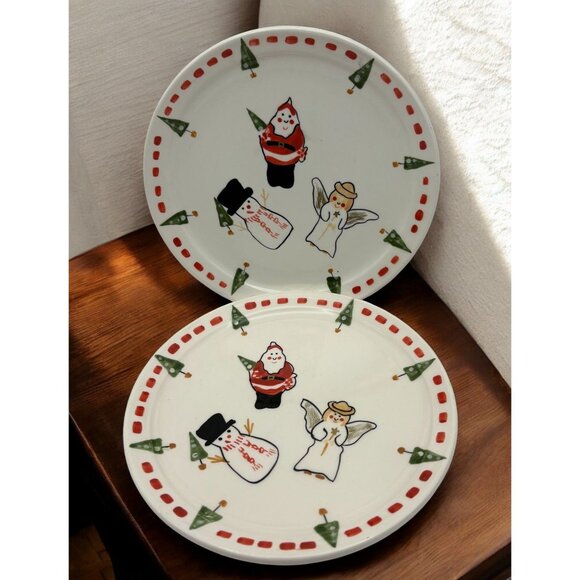 Bath & Body Works Christmas Candle Plate Set of 2 Snowman Santa Angel Vintage - Picture 1 of 7